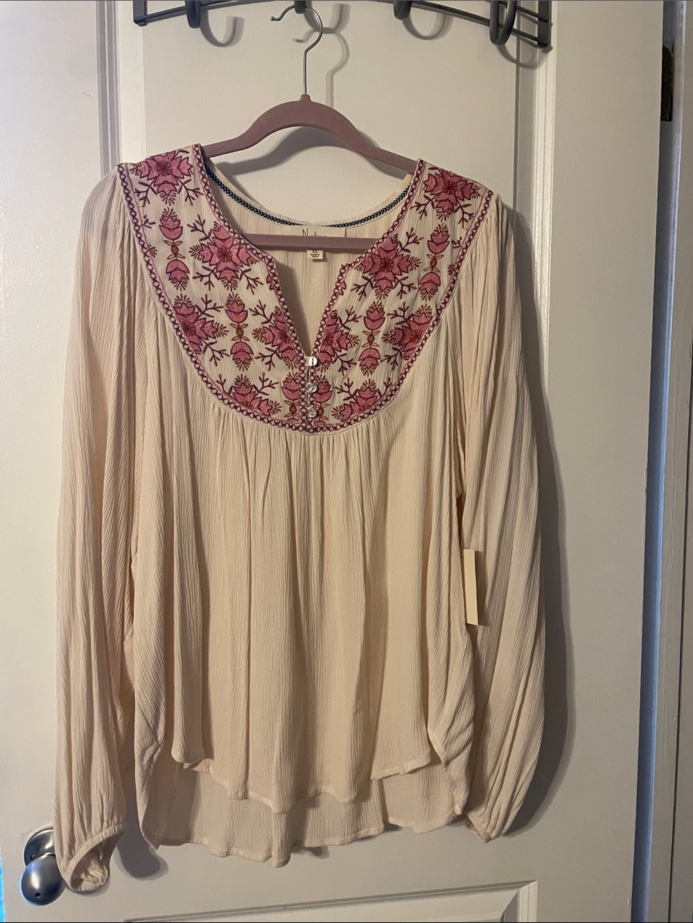 But urge by Westbound Cream Tunic with Pink Floral Embroidered Yoke